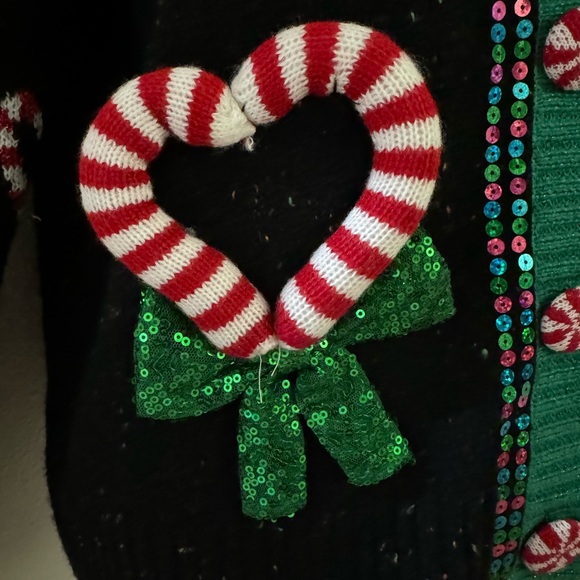 Celebrate Together Christmas candy cane sparkly Christmas ugly sweater cardigan - Picture 7 of 9